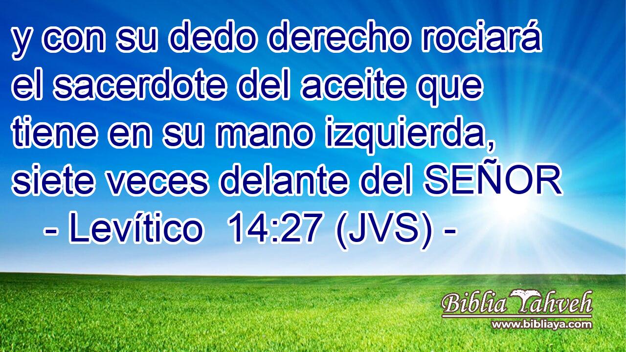 y con su dedo derecho rociará el sacerdote del aceite que tiene en su mano izquierda, siete veces delante del SEÑOR