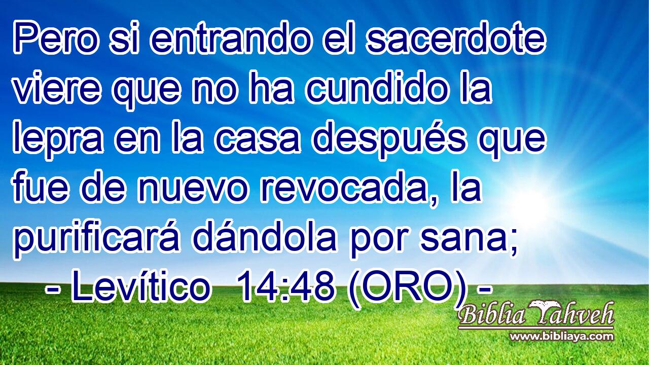  Pero si entrando el sacerdote viere que no ha cundido la lepra en la casa después que fue de nuevo revocada, la purificará dándola por sana; 