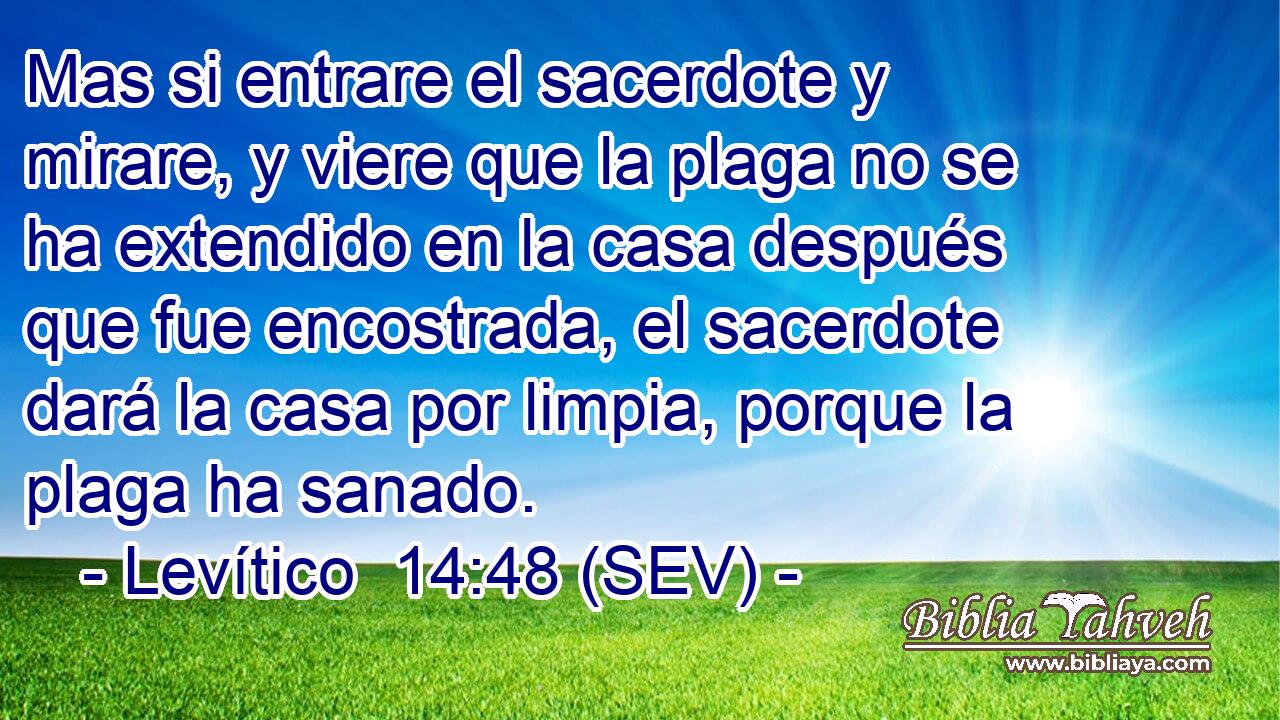 Mas si entrare el sacerdote y mirare, y viere que la plaga no se ha extendido en la casa después que fue encostrada, el sacerdote dará la casa por limpia, porque la plaga ha sanado.