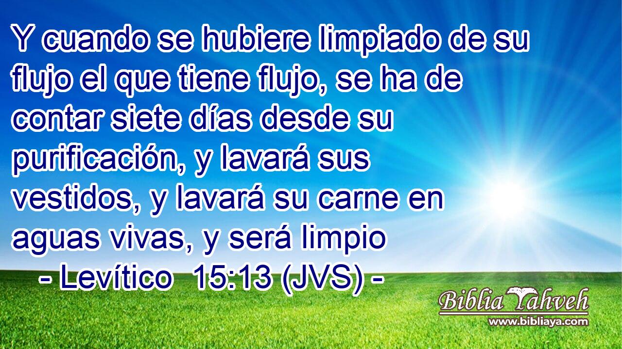 Y cuando se hubiere limpiado de su flujo el que tiene flujo, se ha de contar siete días desde su purificación, y lavará sus vestidos, y lavará su carne en aguas vivas, y será limpio
