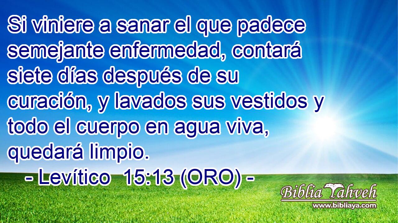 Si viniere a sanar el que padece semejante enfermedad, contará siete días después de su curación, y lavados sus vestidos y todo el cuerpo en agua viva, quedará limpio. 