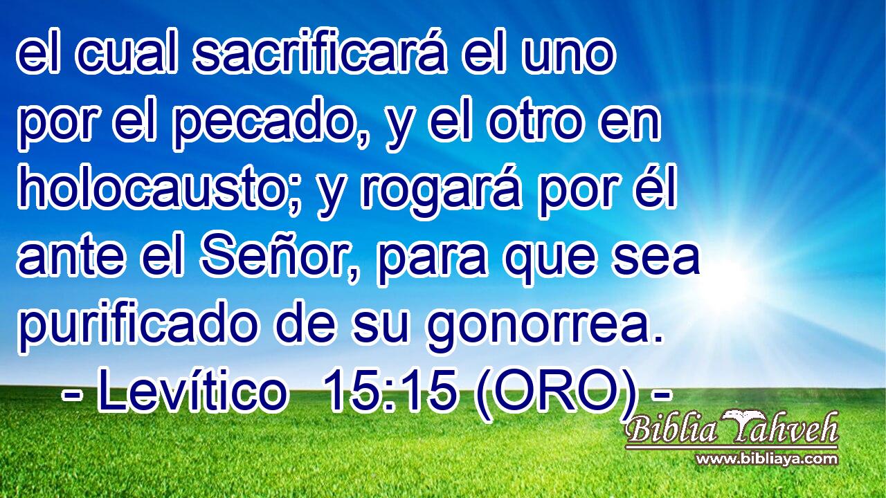  el cual sacrificará el uno por el pecado, y el otro en holocausto; y rogará por él ante el Señor, para que sea purificado de su gonorrea. 