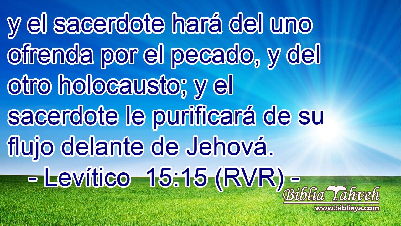 y el sacerdote hará del uno ofrenda por el pecado, y del otro holocausto; y el sacerdote le purificará de su flujo delante de Jehová.