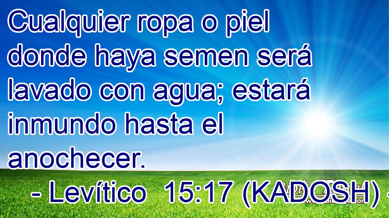  Cualquier ropa o piel donde haya semen será lavado con agua; estará inmundo hasta el anochecer. 