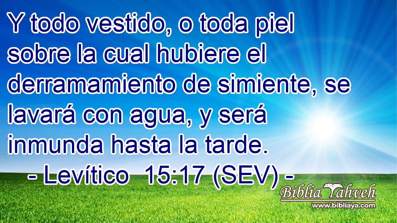 Y todo vestido, o toda piel sobre la cual hubiere el derramamiento de simiente, se lavará con agua, y será inmunda hasta la tarde.