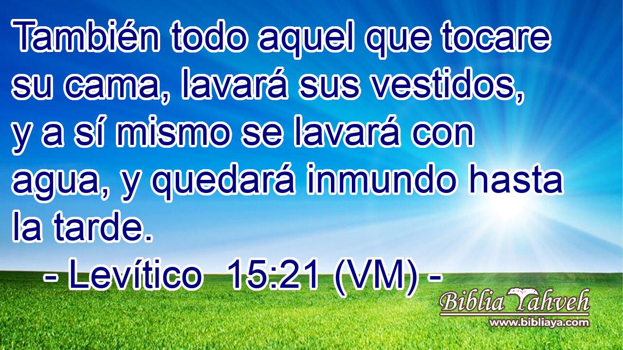  También todo aquel que tocare su cama, lavará sus vestidos, y a sí mismo se lavará con agua, y quedará inmundo hasta la tarde. 