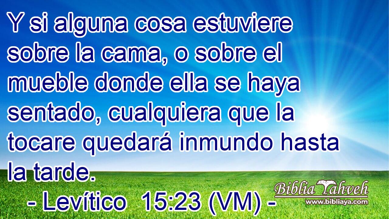  Y si alguna cosa estuviere sobre la cama, o sobre el mueble donde ella se haya sentado, cualquiera que la tocare quedará inmundo hasta la tarde. 