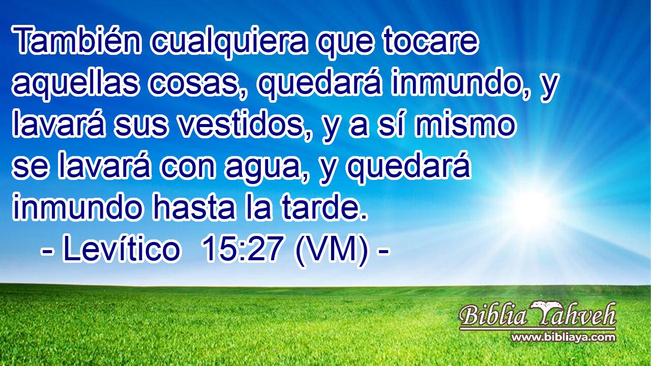  También cualquiera que tocare aquellas cosas, quedará inmundo, y lavará sus vestidos, y a sí mismo se lavará con agua, y quedará inmundo hasta la tarde. 