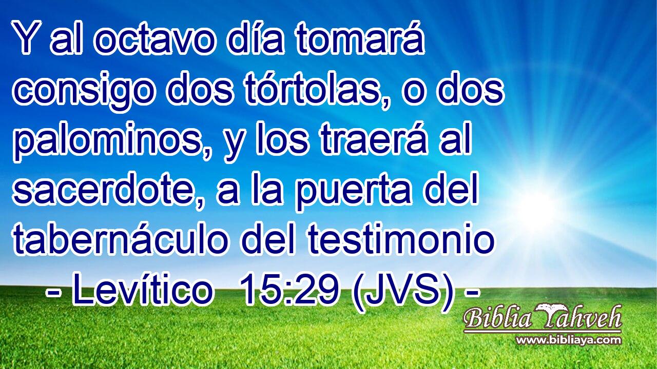 Y al octavo día tomará consigo dos tórtolas, o dos palominos, y los traerá al sacerdote, a la puerta del tabernáculo del testimonio