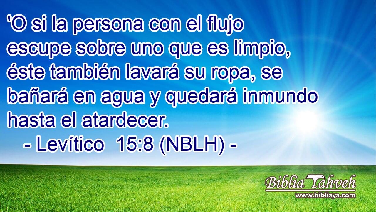  'O si la persona con el flujo escupe sobre uno que es limpio, éste también lavará su ropa, se bañará en agua y quedará inmundo hasta el atardecer. 