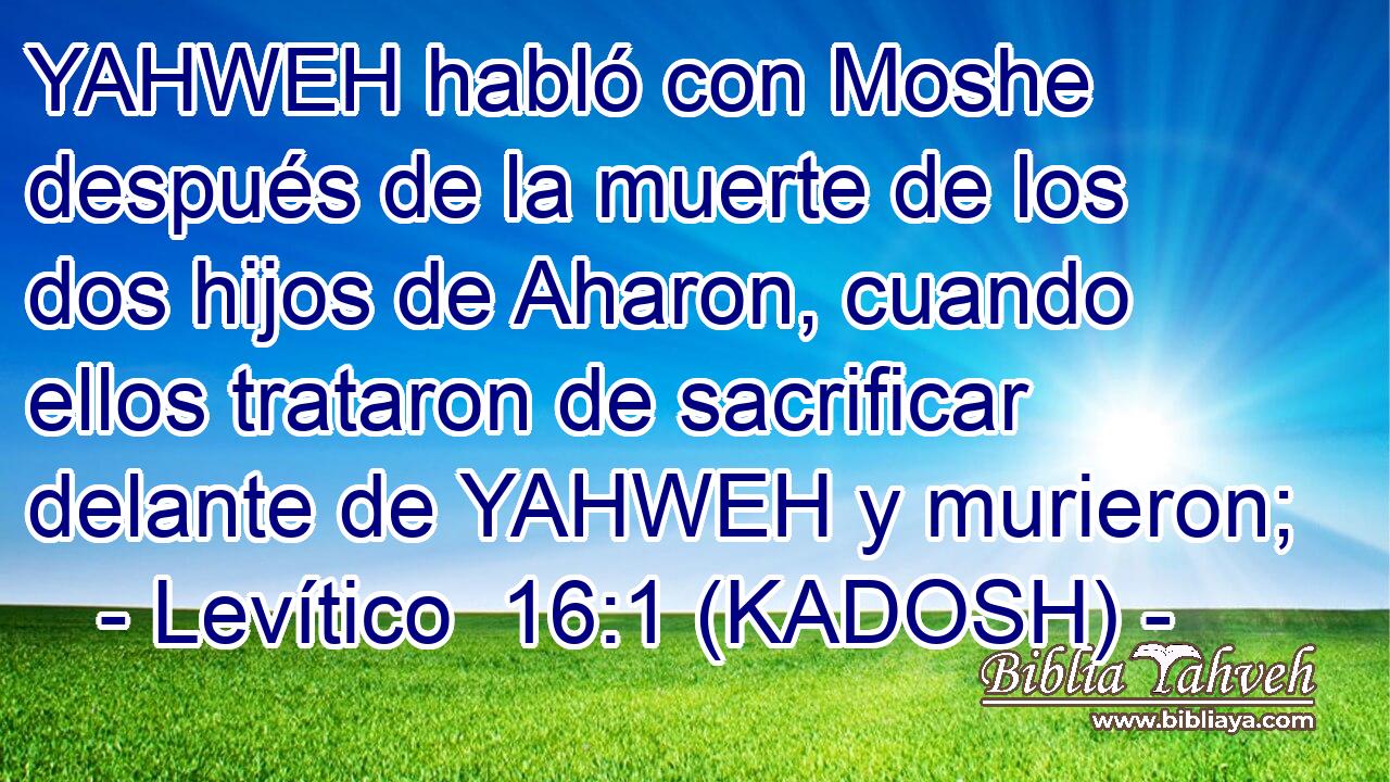  YAHWEH habló con Moshe después de la muerte de los dos hijos de Aharon, cuando ellos trataron de sacrificar delante de YAHWEH y murieron; 
