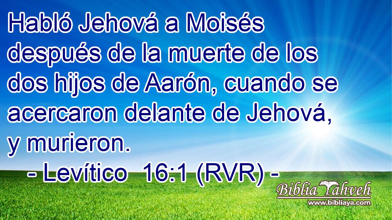 Habló Jehová a Moisés después de la muerte de los dos hijos de Aarón, cuando se acercaron delante de Jehová, y murieron.