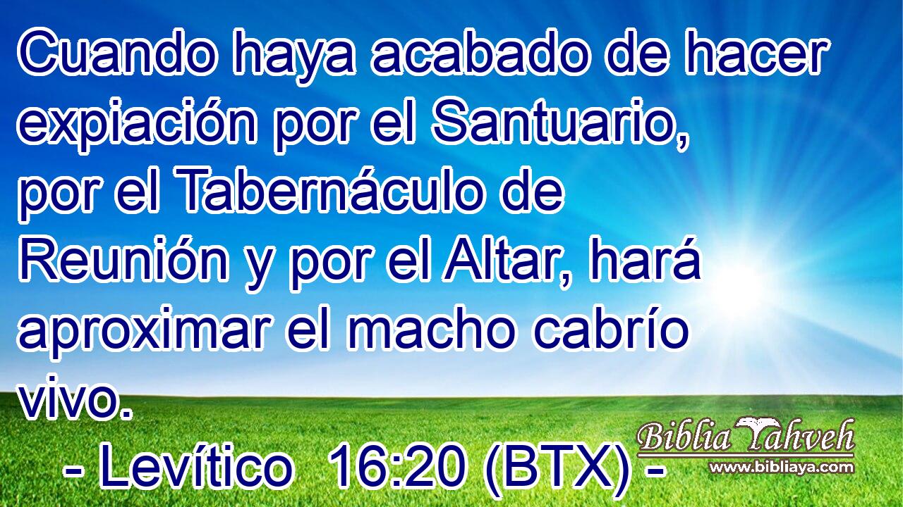Cuando haya acabado de hacer expiación por el Santuario, por el Tabernáculo de Reunión y por el Altar, hará aproximar el macho cabrío vivo.