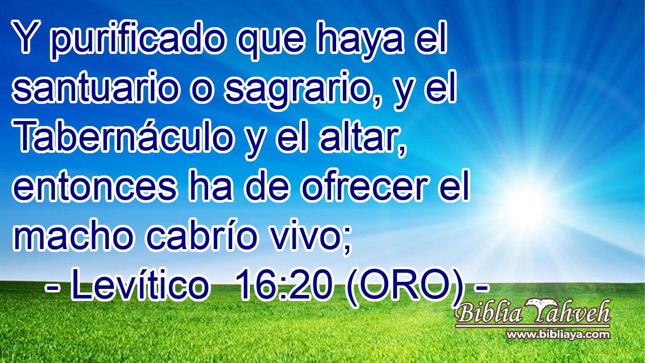  Y purificado que haya el santuario o sagrario, y el Tabernáculo y el altar, entonces ha de ofrecer el macho cabrío vivo; 