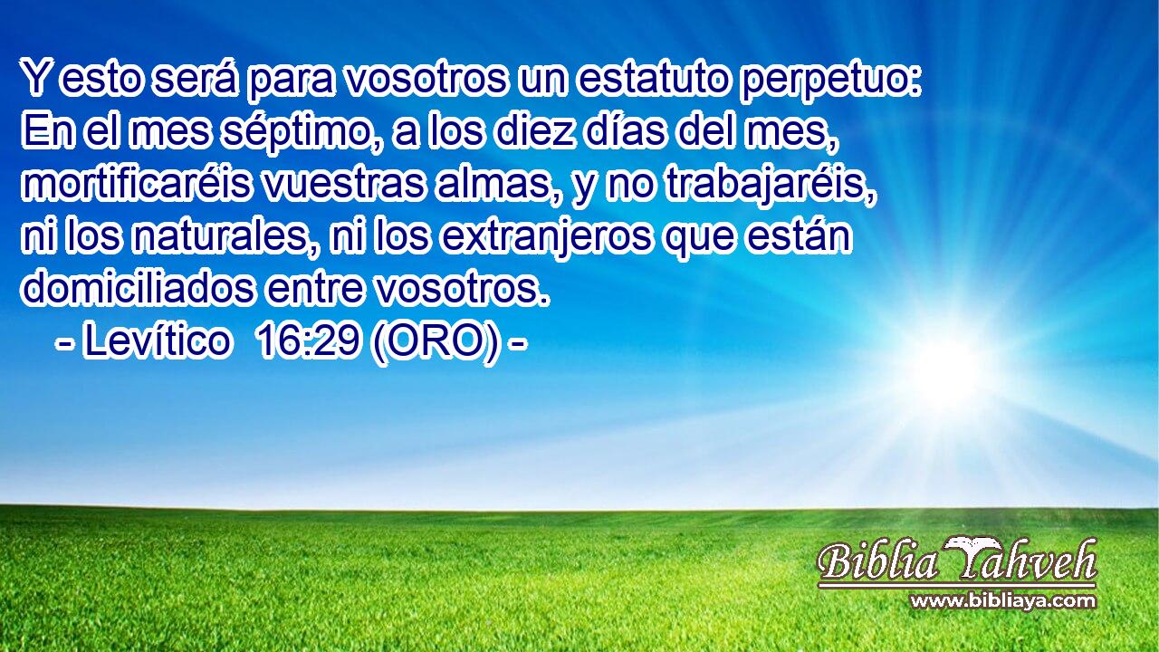  Y esto será para vosotros un estatuto perpetuo: En el mes séptimo, a los diez días del mes, mortificaréis vuestras almas, y no trabajaréis, ni los naturales, ni los extranjeros que están domiciliados entre vosotros. 
