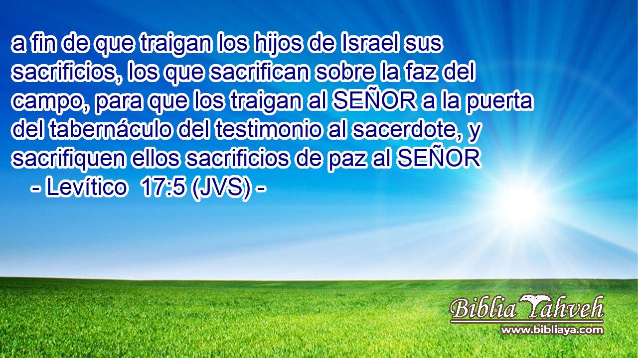 a fin de que traigan los hijos de Israel sus sacrificios, los que sacrifican sobre la faz del campo, para que los traigan al SEÑOR a la puerta del tabernáculo del testimonio al sacerdote, y sacrifiquen ellos sacrificios de paz al SEÑOR