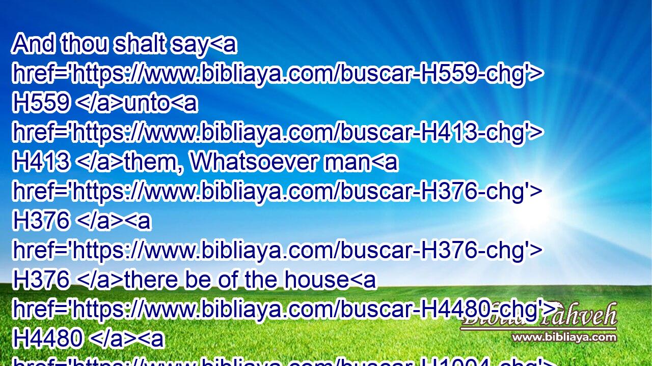 And thou shalt say H559 unto H413 them, Whatsoever man H376  H376 there be of the house H4480  H1004 of Israel, H3478 or of H4480 the strangers H1616 which H834 sojourn H1481 among H8432 you, that H834 offereth H5927 a burnt offering H5930 or H176 sacrifice,H2077