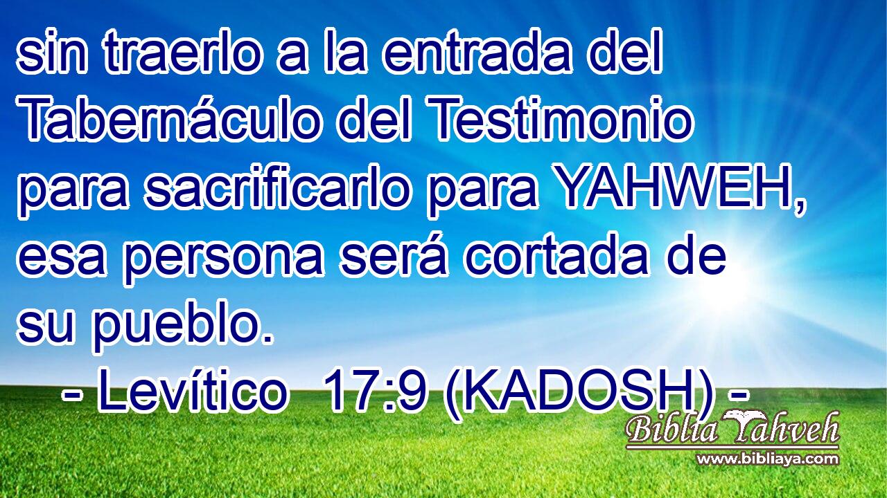  sin traerlo a la entrada del Tabernáculo del Testimonio para sacrificarlo para YAHWEH, esa persona será cortada de su pueblo. 