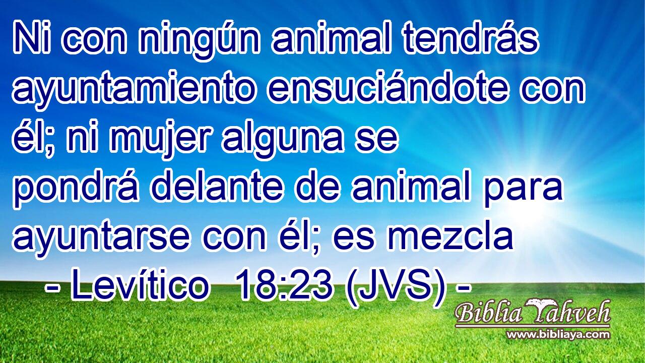 Ni con ningún animal tendrás ayuntamiento ensuciándote con él; ni mujer alguna se pondrá delante de animal para ayuntarse con él; es mezcla