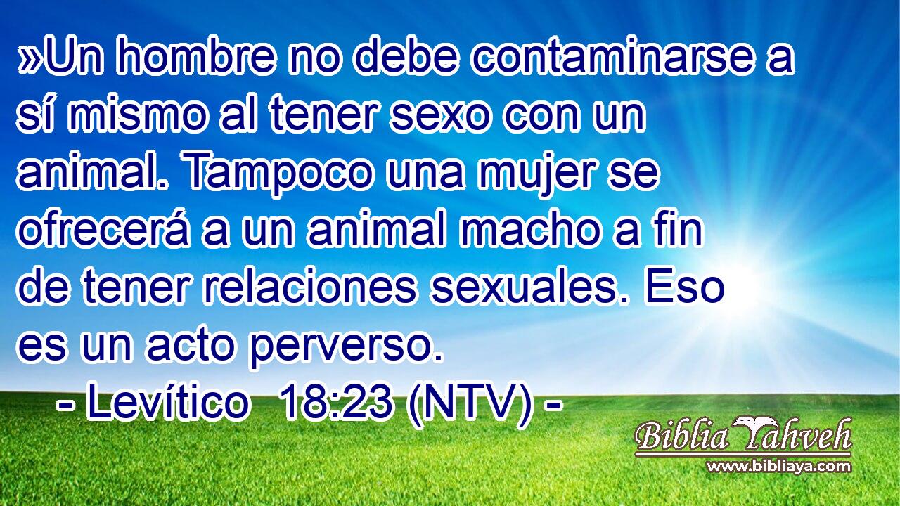 »Un hombre no debe contaminarse a sí mismo al tener sexo con un animal. Tampoco una mujer se ofrecerá a un animal macho a fin de tener relaciones sexuales. Eso es un acto perverso.
