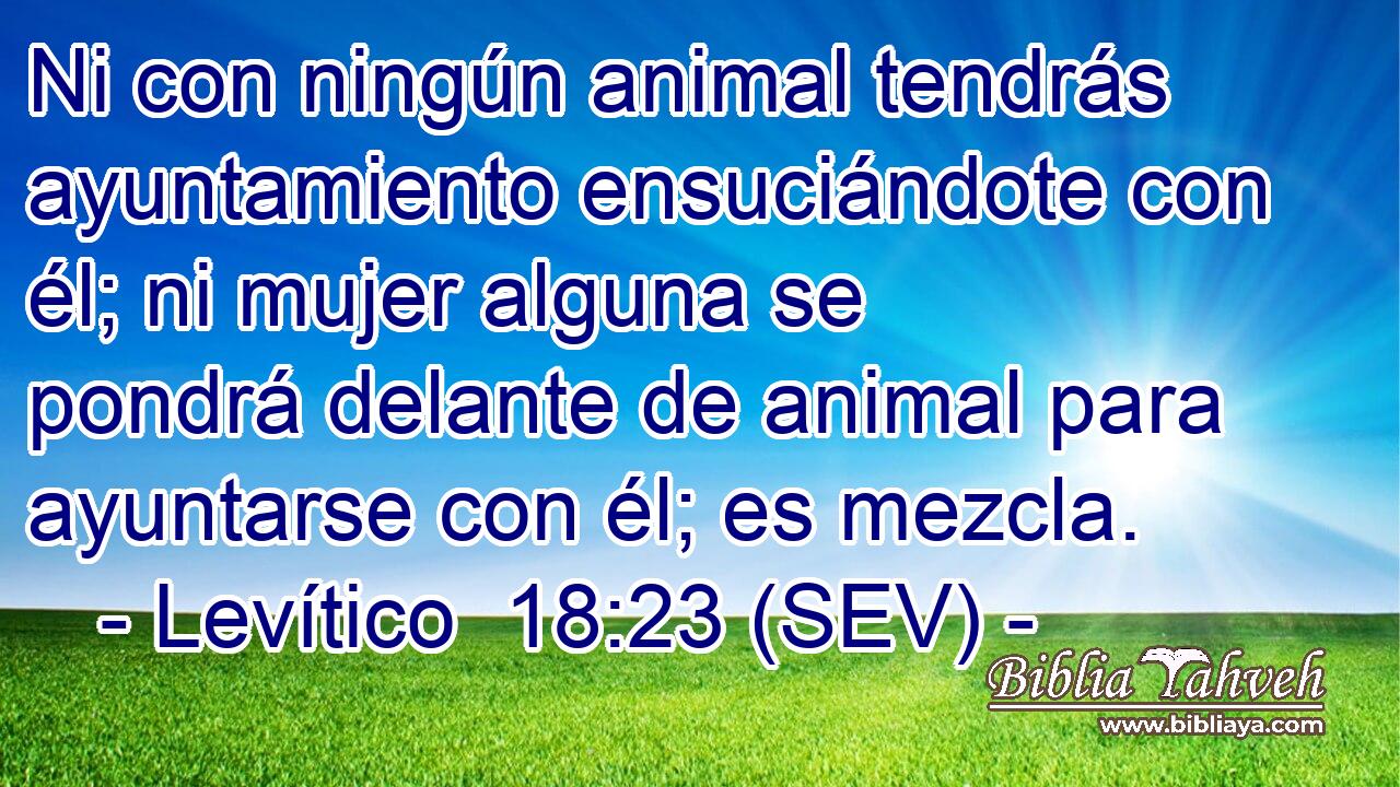 Ni con ningún animal tendrás ayuntamiento ensuciándote con él; ni mujer alguna se pondrá delante de animal para ayuntarse con él; es mezcla.