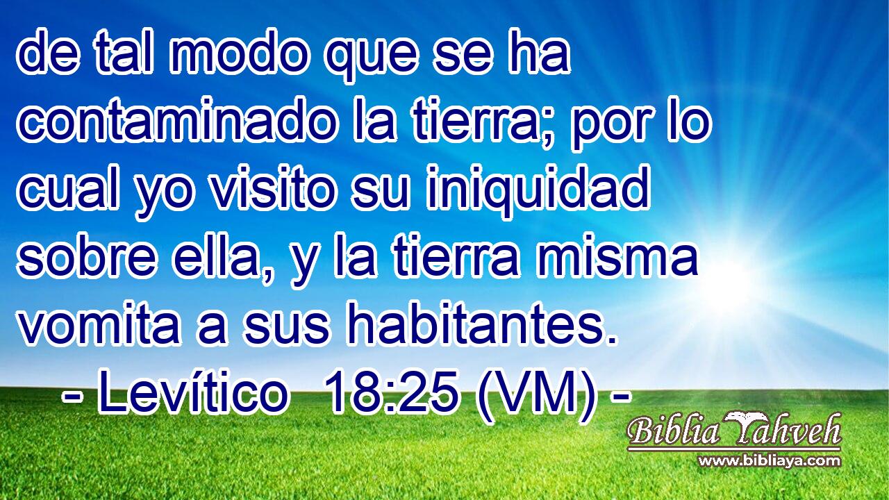  de tal modo que se ha contaminado la tierra; por lo cual yo visito su iniquidad sobre ella, y la tierra misma vomita a sus habitantes. 