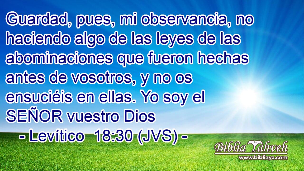 Guardad, pues, mi observancia, no haciendo algo de las leyes de las abominaciones que fueron hechas antes de vosotros, y no os ensuciéis en ellas. Yo soy el SEÑOR vuestro Dios