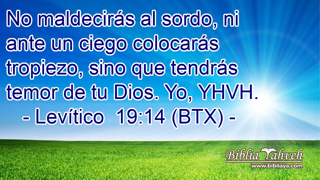No maldecirás al sordo, ni ante un ciego colocarás tropiezo, sino que tendrás temor de tu Dios. Yo, YHVH.