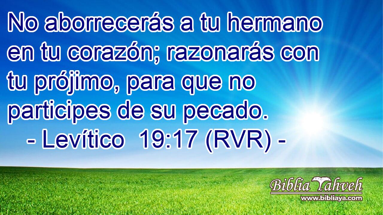 No aborrecerás a tu hermano en tu corazón; razonarás con tu prójimo, para que no participes de su pecado.