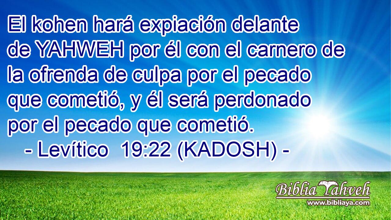  El kohen hará expiación delante de YAHWEH por él con el carnero de la ofrenda de culpa por el pecado que cometió, y él será perdonado por el pecado que cometió. 