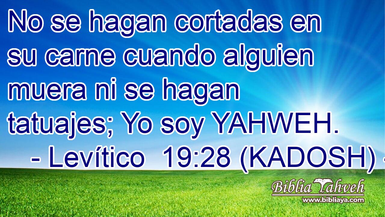  No se hagan cortadas en su carne cuando alguien muera ni se hagan tatuajes; Yo soy YAHWEH. 