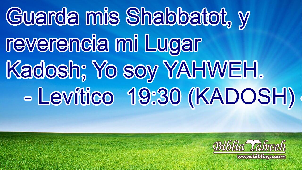  Guarda mis Shabbatot, y reverencia mi Lugar Kadosh; Yo soy YAHWEH. 