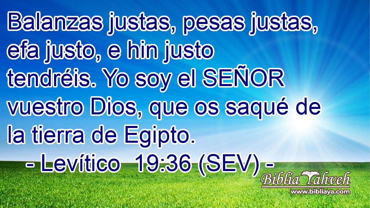 Balanzas justas, pesas justas, efa justo, e hin justo tendréis. Yo soy el SEÑOR vuestro Dios, que os saqué de la tierra de Egipto.