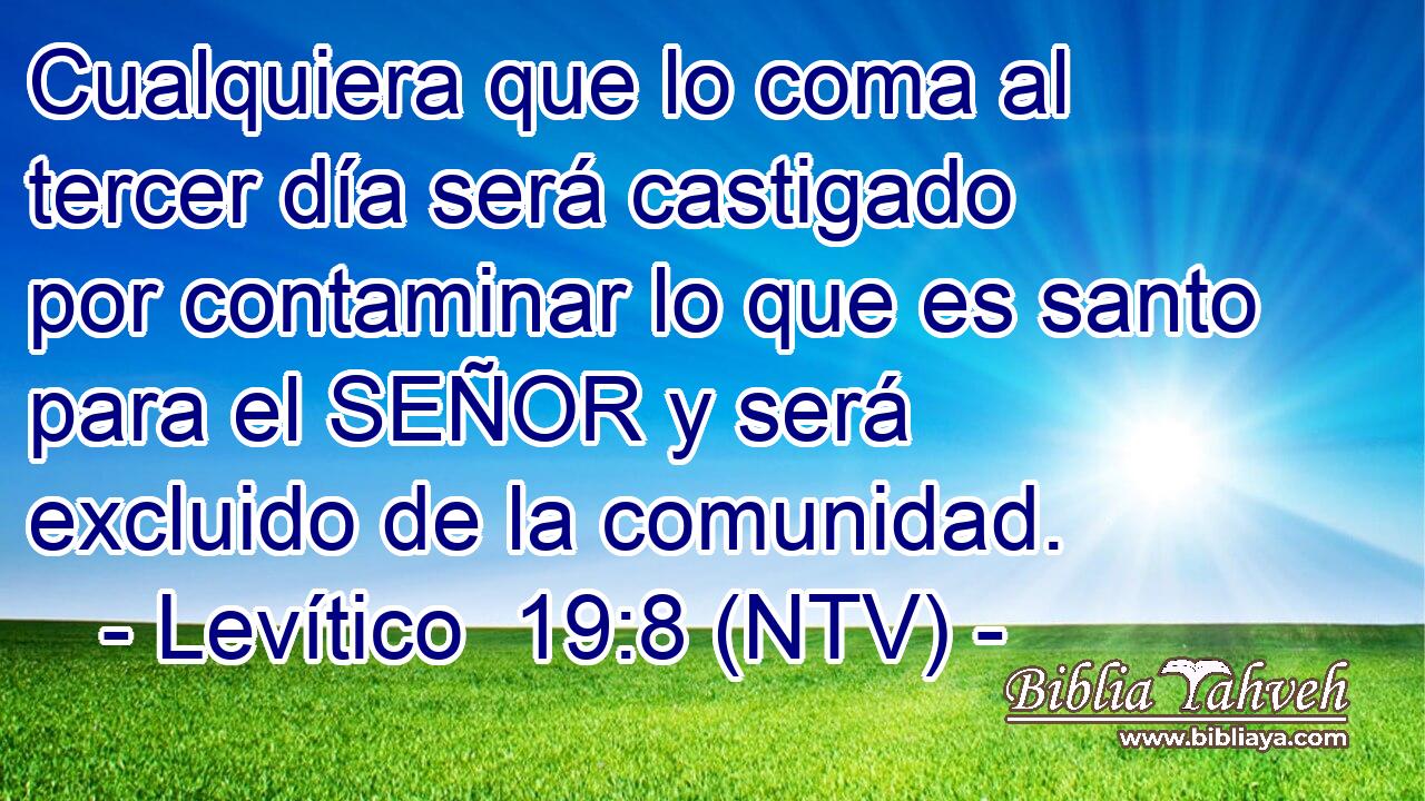 Cualquiera que lo coma al tercer día será castigado por contaminar lo que es santo para el SEÑOR y será excluido de la comunidad.
