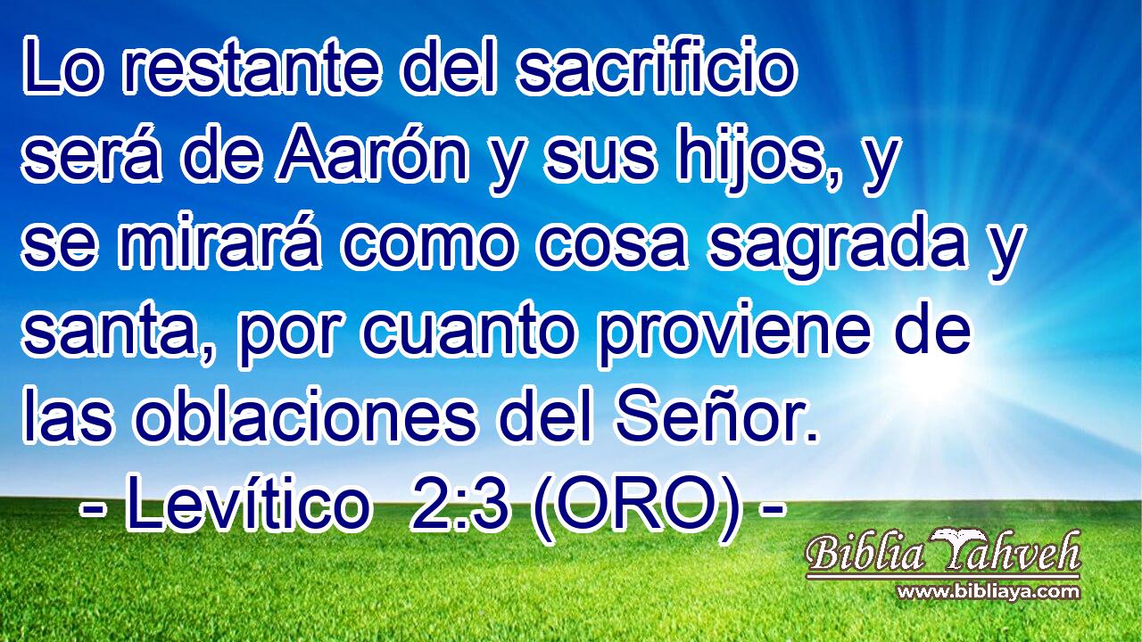  Lo restante del sacrificio será de Aarón y sus hijos, y se mirará como cosa sagrada y santa, por cuanto proviene de las oblaciones del Señor. 