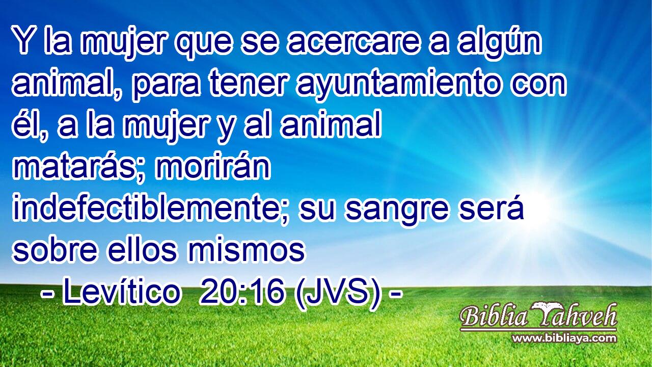 Y la mujer que se acercare a algún animal, para tener ayuntamiento con él, a la mujer y al animal matarás; morirán indefectiblemente; su sangre será sobre ellos mismos