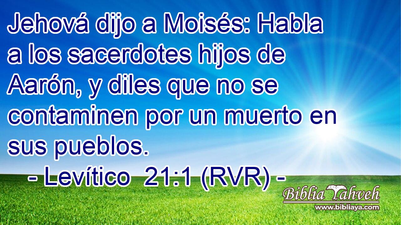 Jehová dijo a Moisés: Habla a los sacerdotes hijos de Aarón, y diles que no se contaminen por un muerto en sus pueblos.