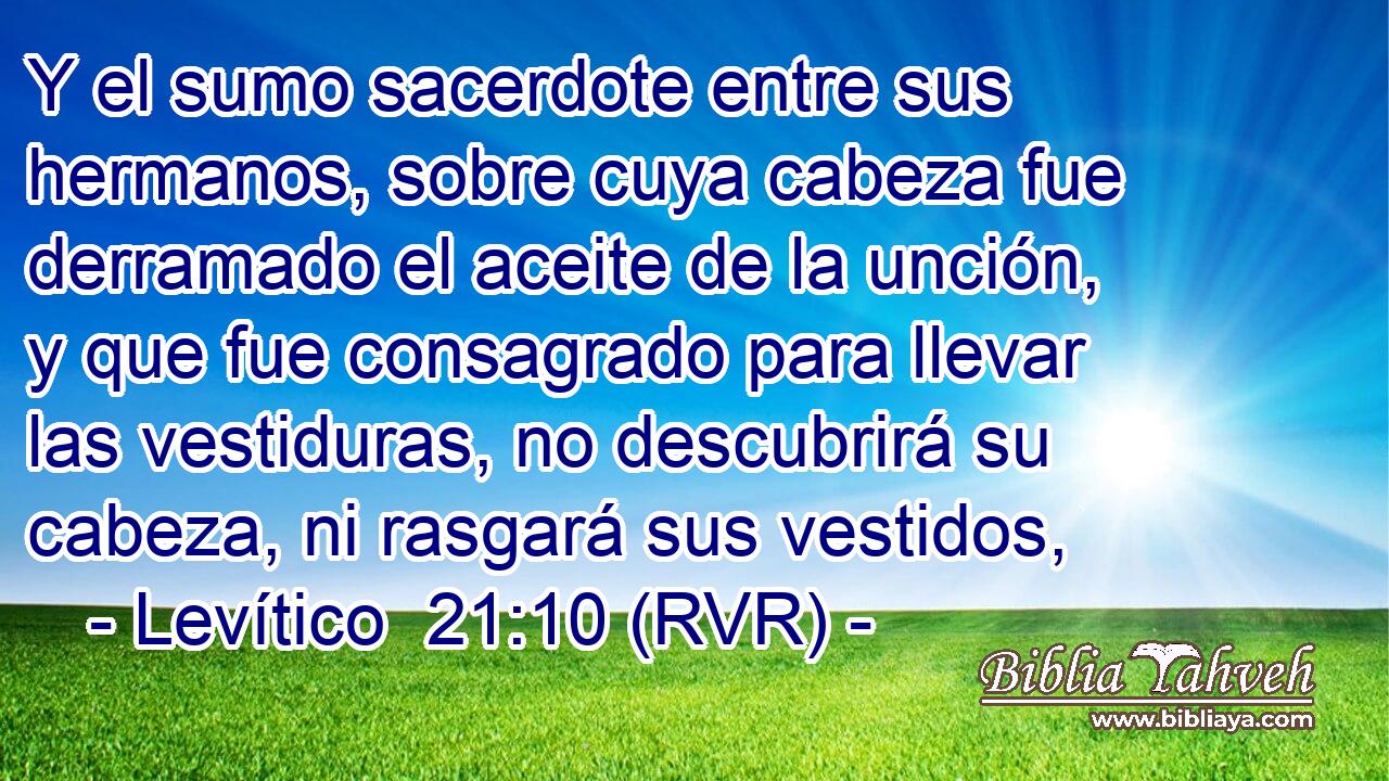 Y el sumo sacerdote entre sus hermanos, sobre cuya cabeza fue derramado el aceite de la unción, y que fue consagrado para llevar las vestiduras, no descubrirá su cabeza, ni rasgará sus vestidos,