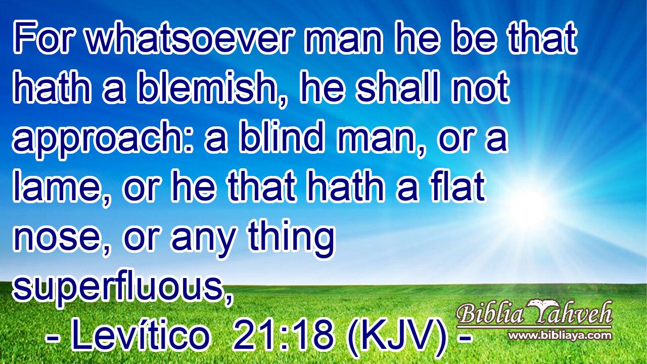 For whatsoever man he be that hath a blemish, he shall not approach: a blind man, or a lame, or he that hath a flat nose, or any thing superfluous,