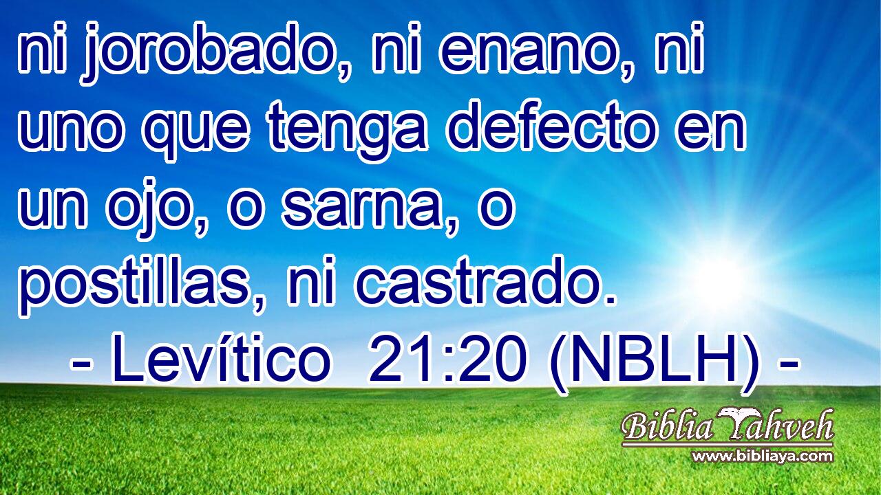  ni jorobado, ni enano, ni uno que tenga defecto en un ojo, o sarna, o postillas, ni castrado. 
