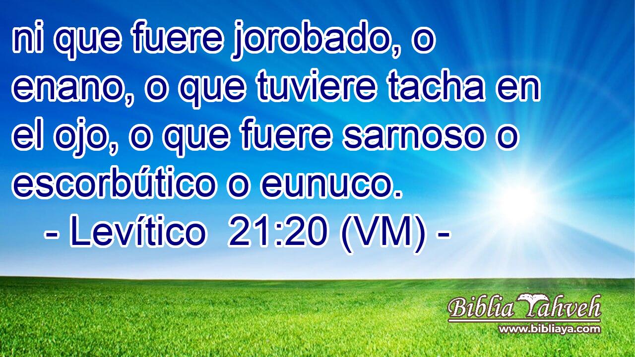  ni que fuere jorobado, o enano, o que tuviere tacha en el ojo, o que fuere sarnoso o escorbútico o eunuco. 