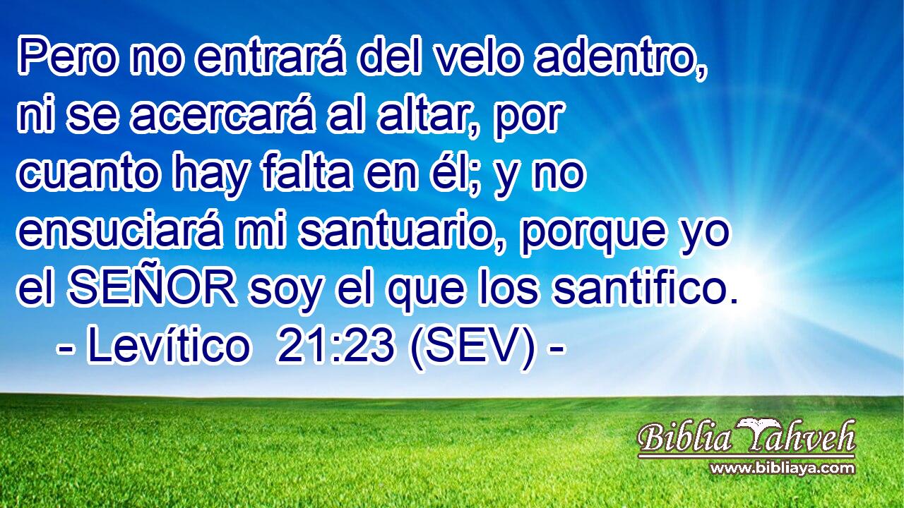 Pero no entrará del velo adentro, ni se acercará al altar, por cuanto hay falta en él; y no ensuciará mi santuario, porque yo el SEÑOR soy el que los santifico.