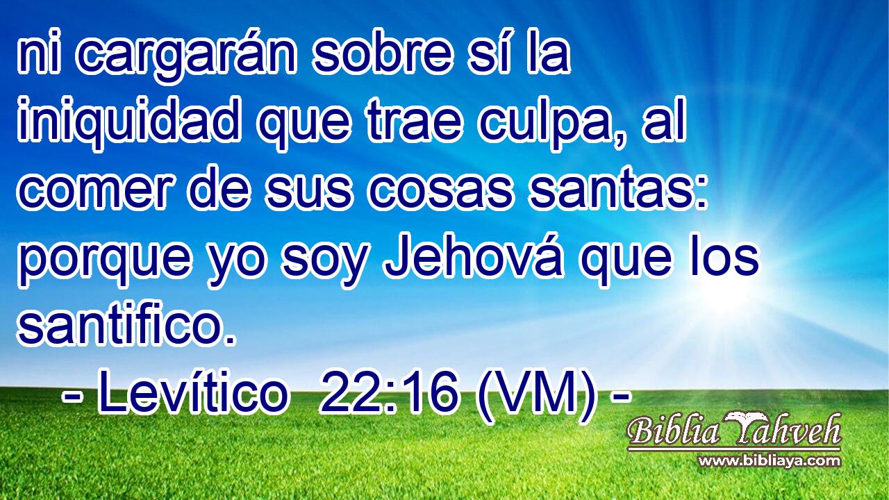  ni cargarán sobre sí la iniquidad que trae culpa, al comer de sus cosas santas: porque yo soy Jehová que los santifico. 