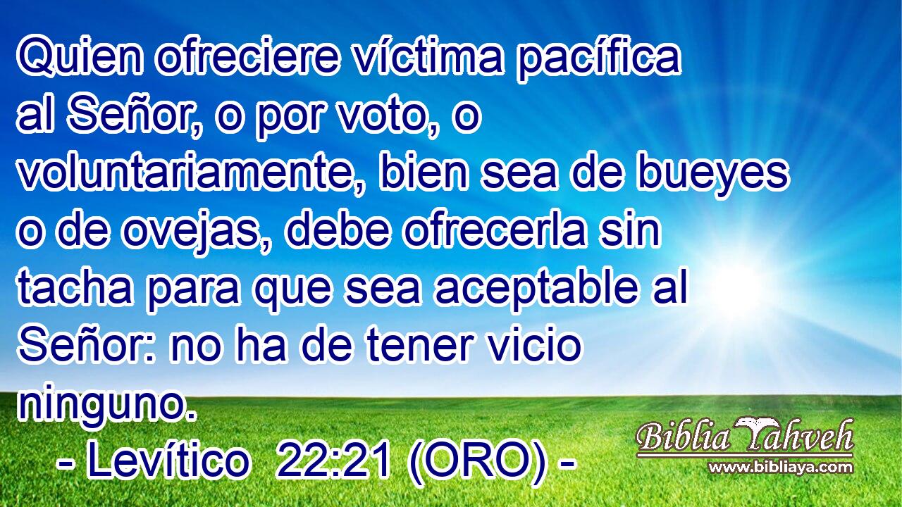  Quien ofreciere víctima pacífica al Señor, o por voto, o voluntariamente, bien sea de bueyes o de ovejas, debe ofrecerla sin tacha para que sea aceptable al Señor: no ha de tener vicio ninguno. 