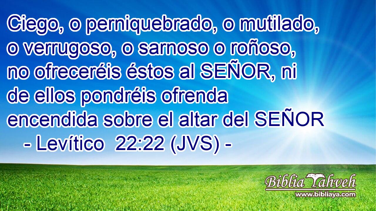 Ciego, o perniquebrado, o mutilado, o verrugoso, o sarnoso o roñoso, no ofreceréis éstos al SEÑOR, ni de ellos pondréis ofrenda encendida sobre el altar del SEÑOR