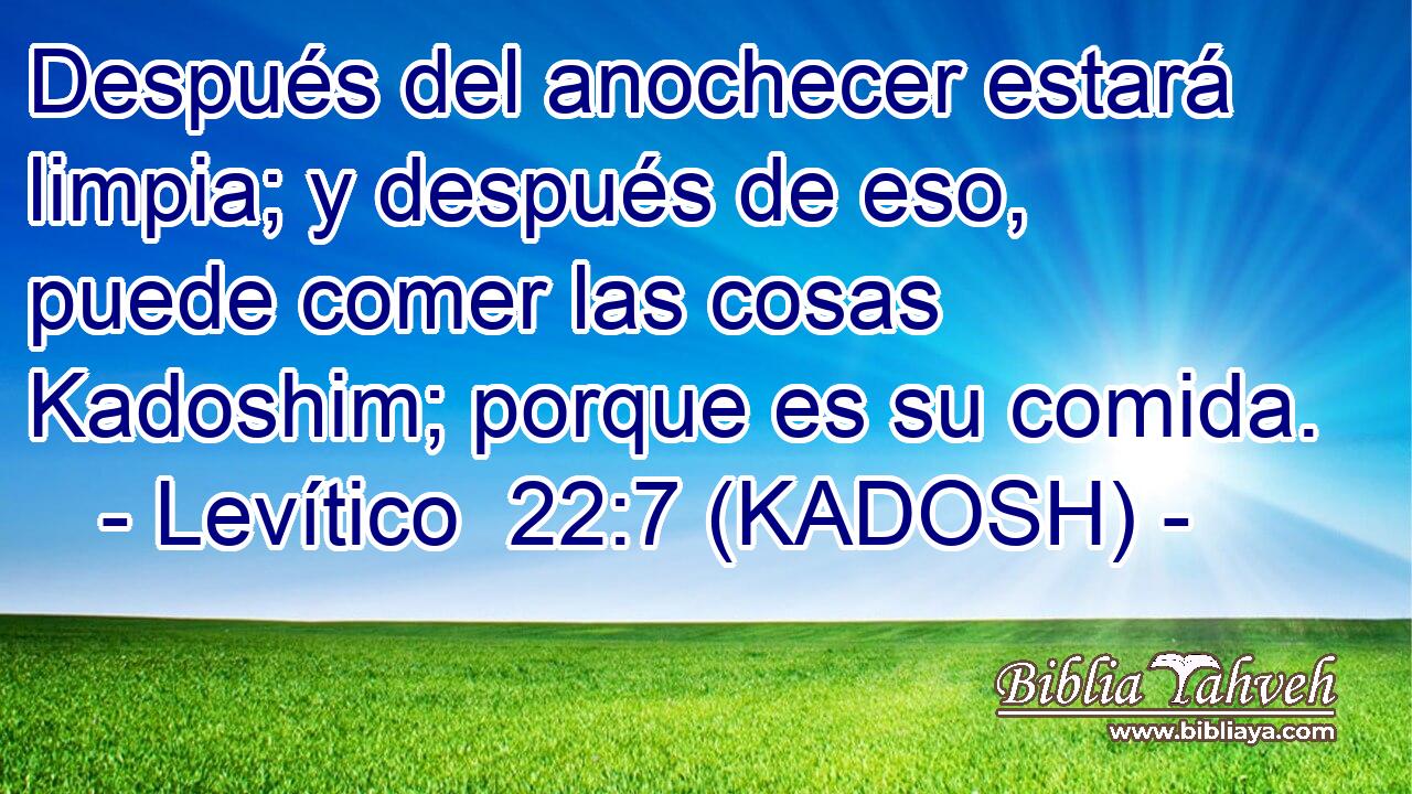  Después del anochecer estará limpia; y después de eso, puede comer las cosas Kadoshim; porque es su comida. 