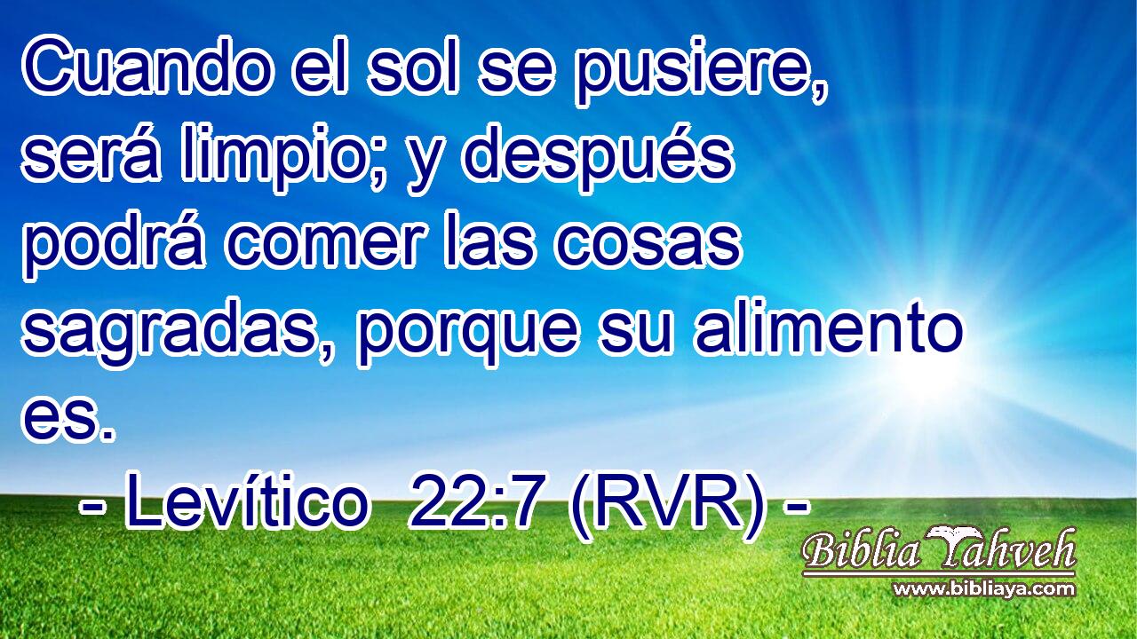 Cuando el sol se pusiere, será limpio; y después podrá comer las cosas sagradas, porque su alimento es.