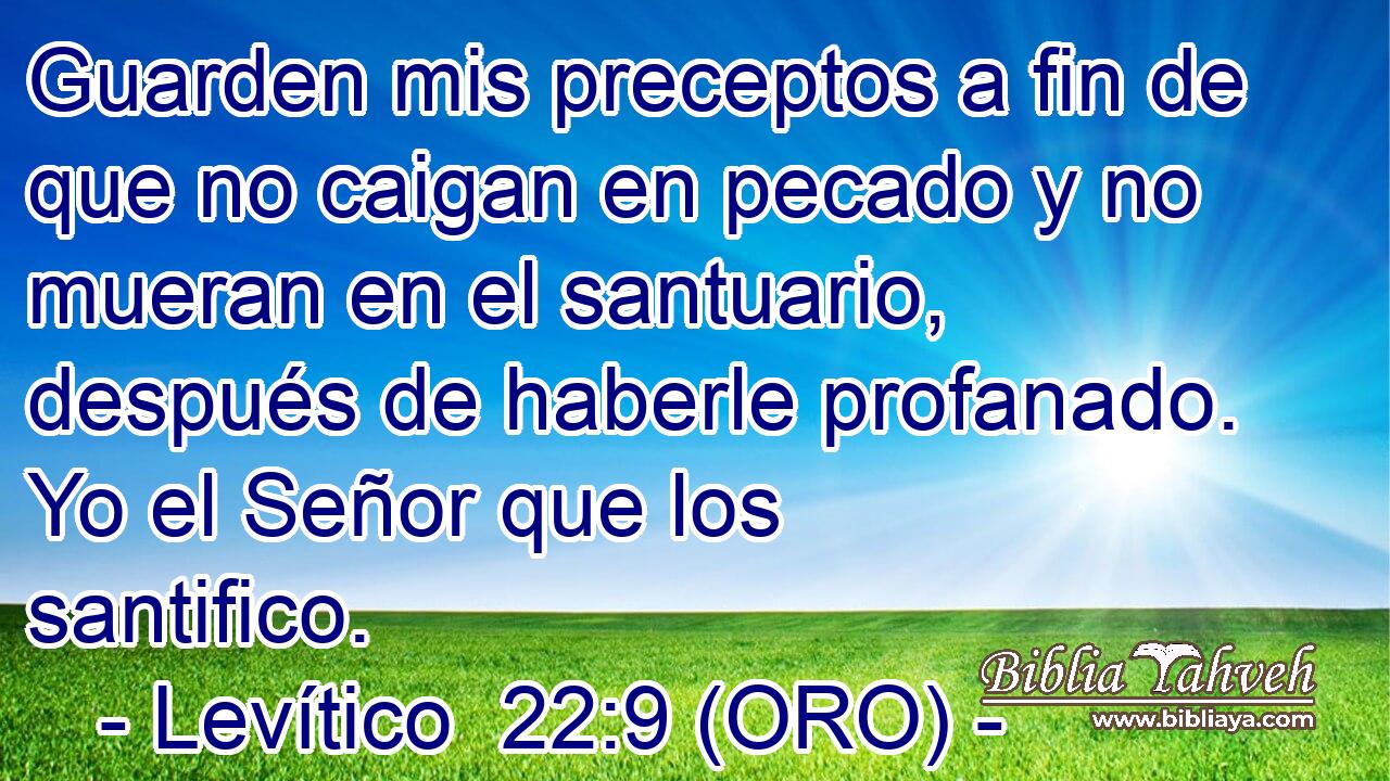  Guarden mis preceptos a fin de que no caigan en pecado y no mueran en el santuario, después de haberle profanado. Yo el Señor que los santifico. 