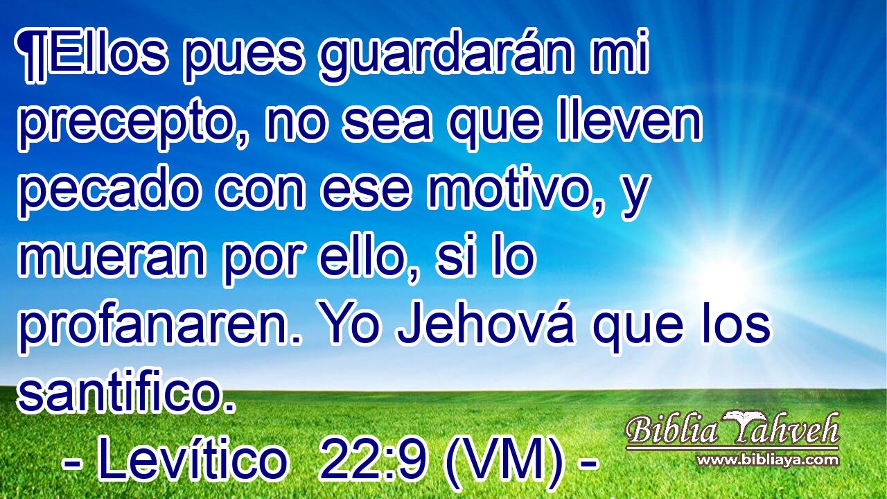  ¶Ellos pues guardarán mi precepto, no sea que lleven pecado con ese motivo, y mueran por ello, si lo profanaren. Yo Jehová que los santifico. 