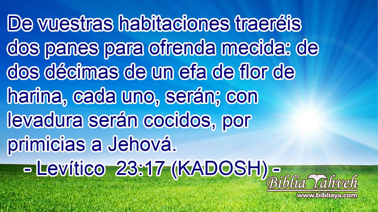  De vuestras habitaciones traeréis dos panes para ofrenda mecida: de dos décimas de un efa de flor de harina, cada uno, serán; con levadura serán cocidos, por primicias a Jehová. 